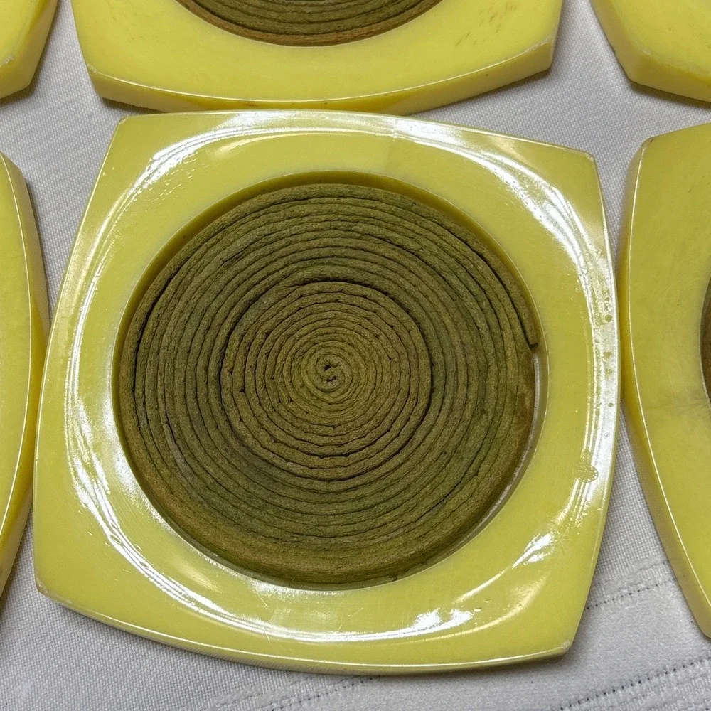 Vintage MCM Mid Century Set of 6 Plastic Drink Coasters Yellow